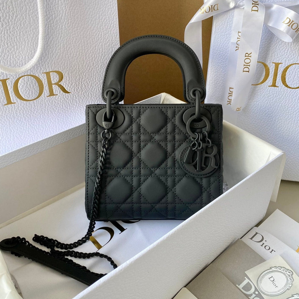 DIOR MINI LADY 17 MY ABC ALL BLACK LAMBSKIN