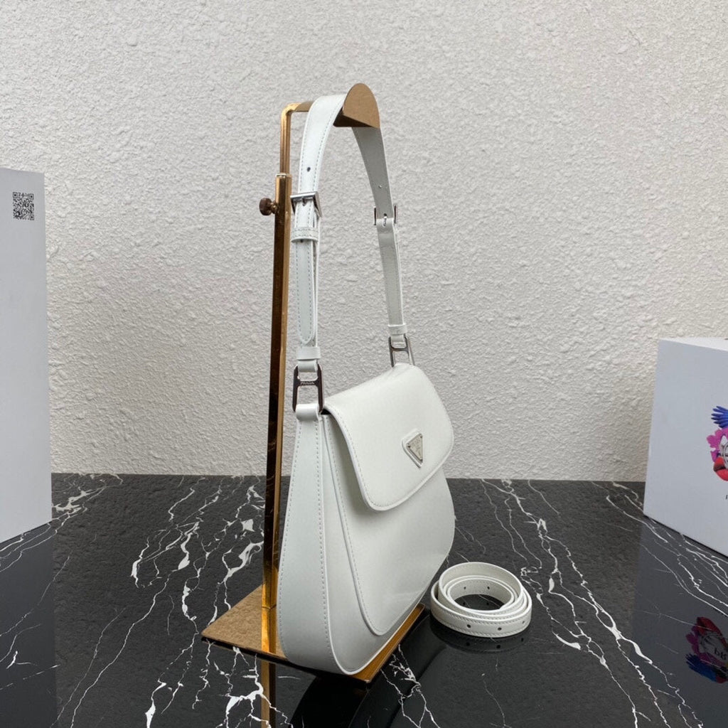 PRADA CLEO 24 WHITE BRUSHED LEATHER SHOULDER BAG
