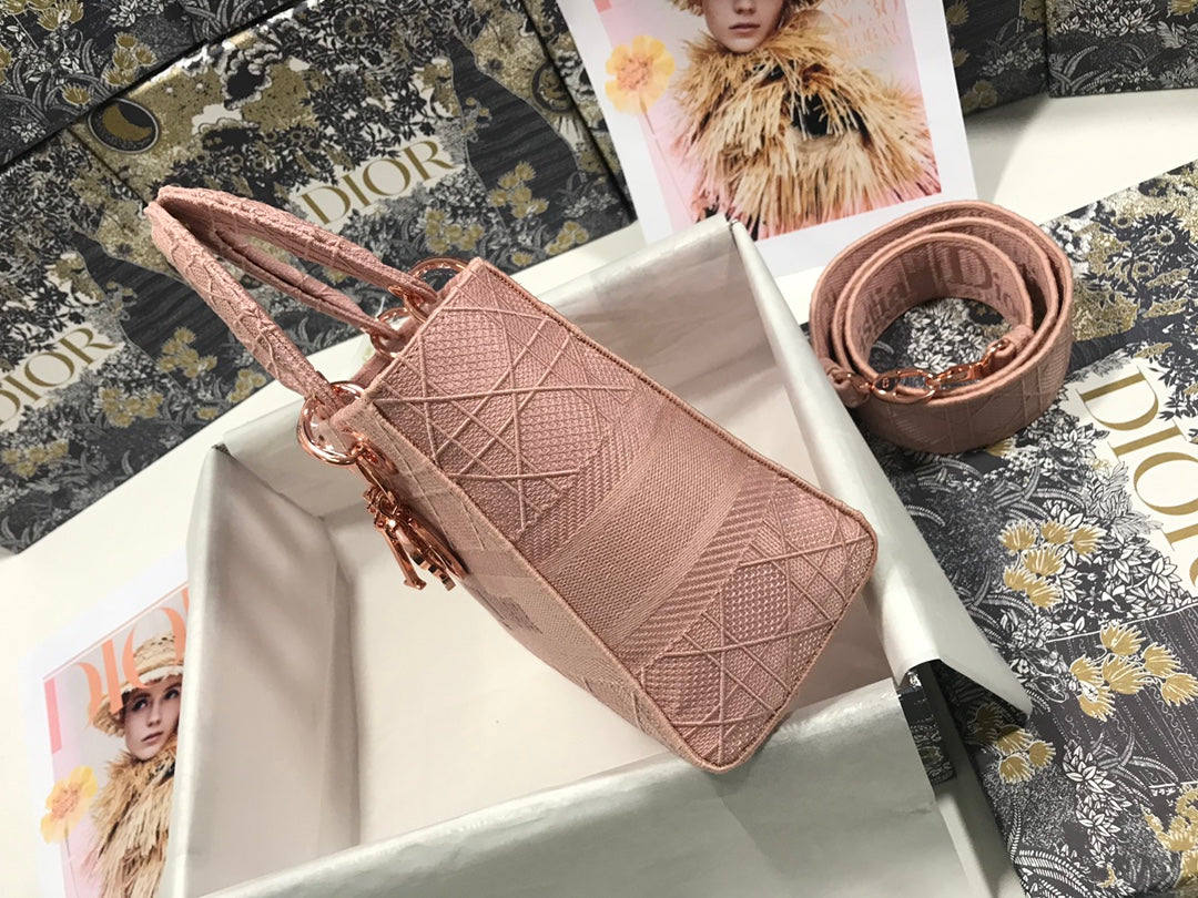 DIOR MEDIUM LADY D-LITE 24 PINK CANNAGE EMBROIDERY