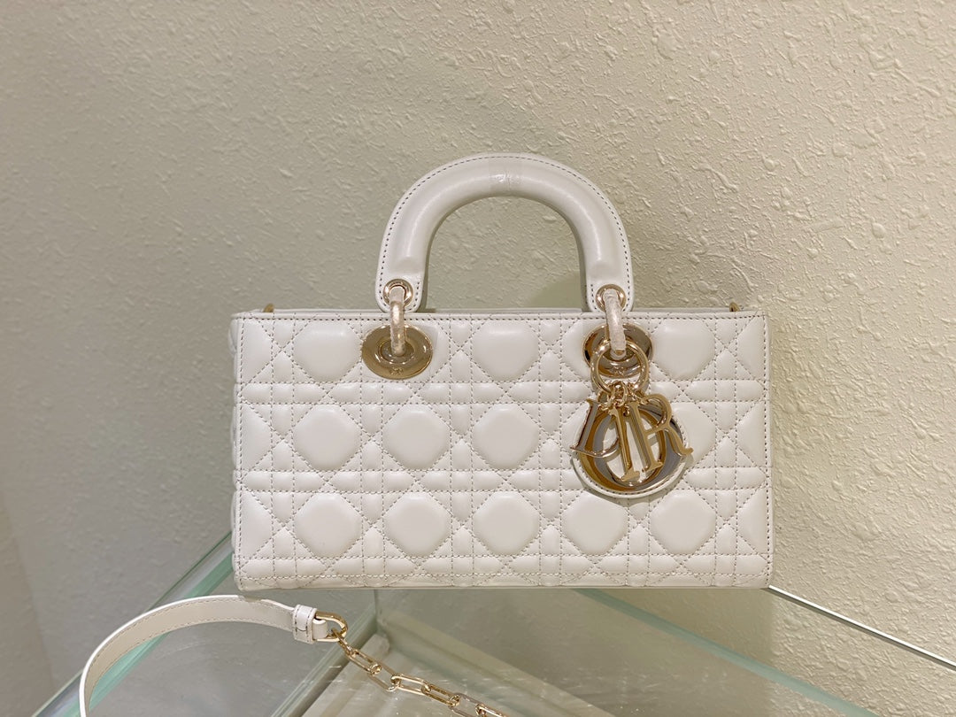 DIOR MEDIUM LADY D-JOY 26 WHITE LAMBSKIN