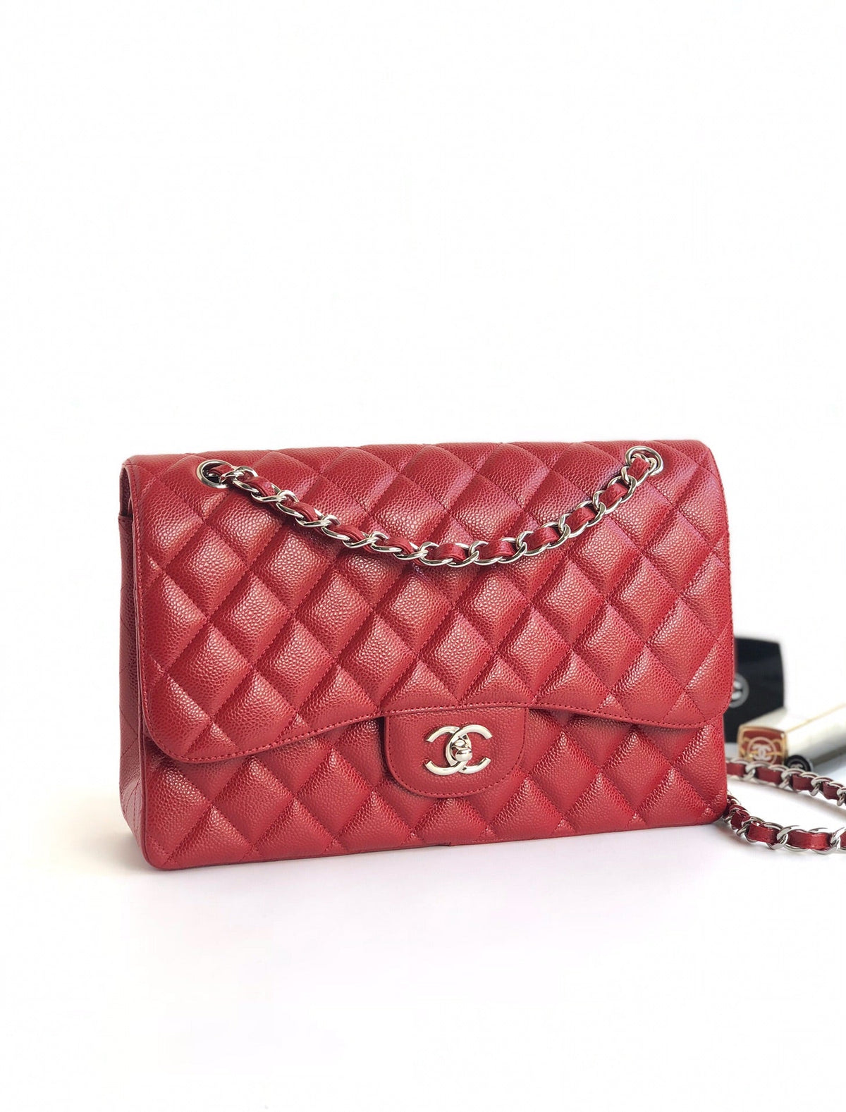 FLAP BAG JUMBO 30CM RED CAVIAR SILVER HARDWARE