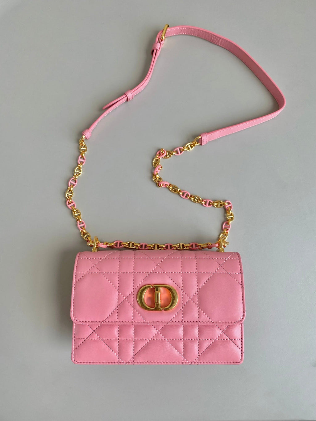 DIOR MINI CHAIN BAG 17 IN LIGHT PINK CALFSKIN