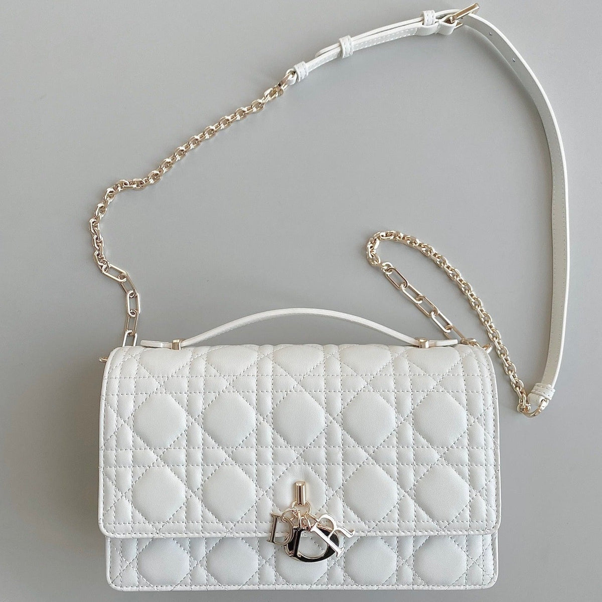 DIOR MISS LADY 24 LARGE BAG IN WHITE LAMBSKIN