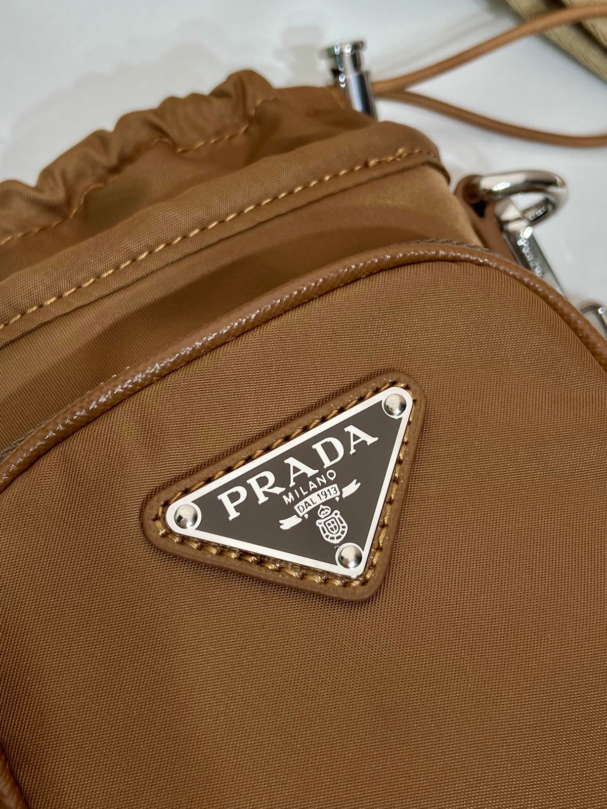 PRADA PHONE BAG 18 IN SEPIA BROWN RE-NYLON