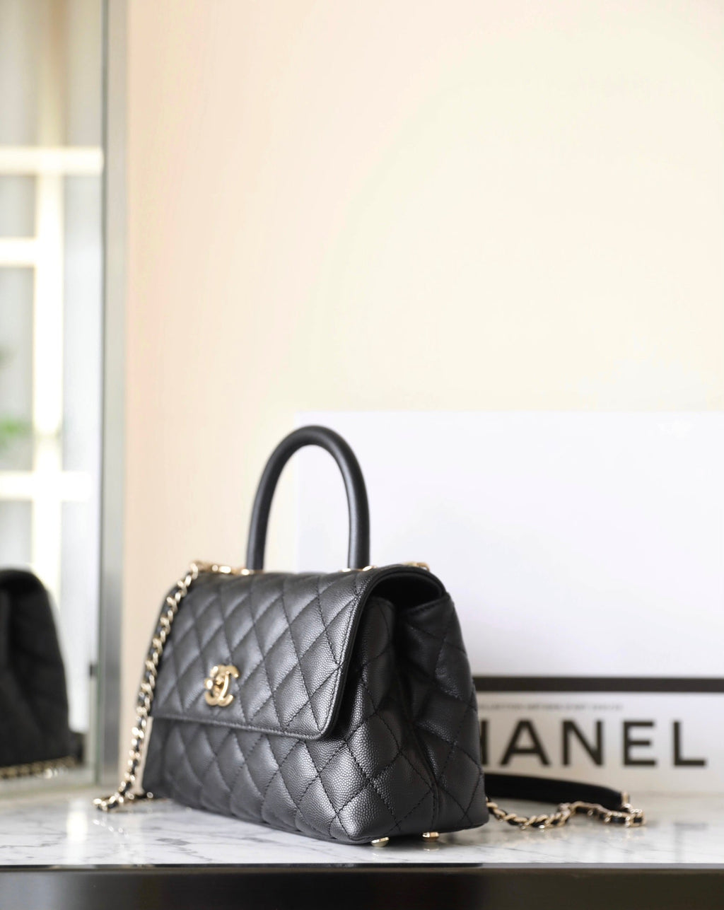 CHANEL 25S FLAP BAG 24 CM IN BLACK LAMBSKIN WITH GOLD HARDWARE