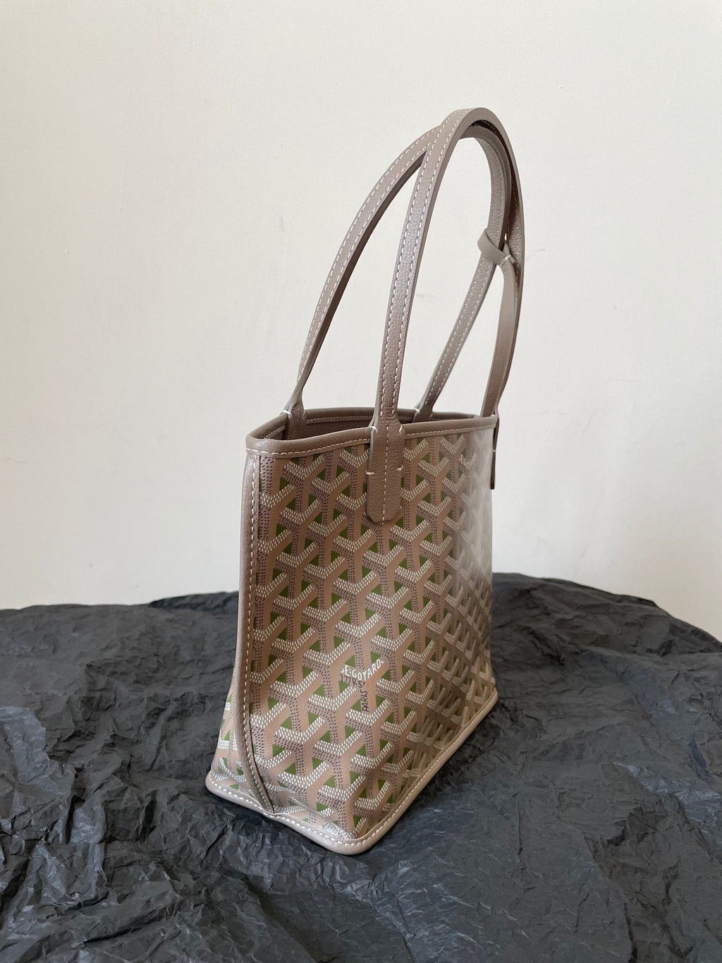 ANJOU MINI BAG 20 IN GREY MIX GREEN GOYARDINE CANVAS AND CALFSKIN