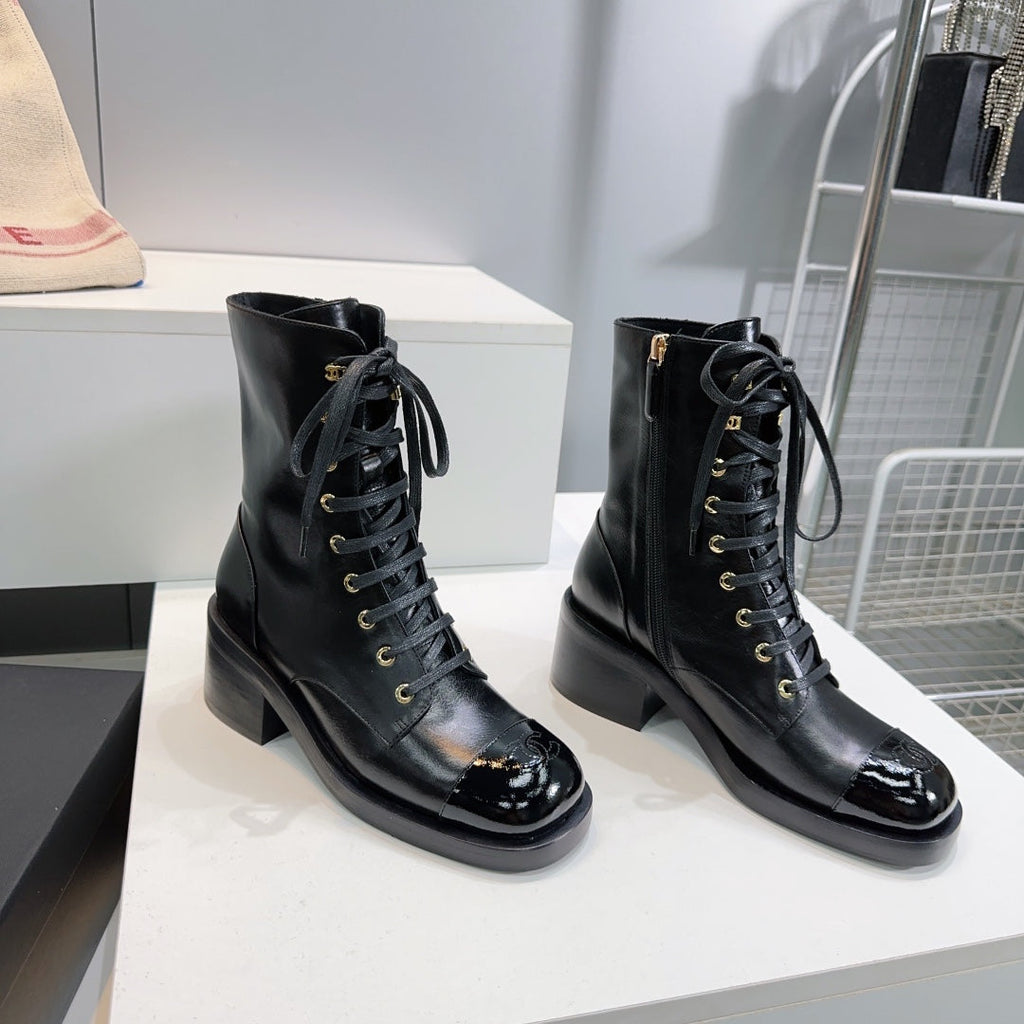 CHANEL ANKLE BOOTS 25S 50 MM IN BLACK LAMBSKIN WITH ZIPPER