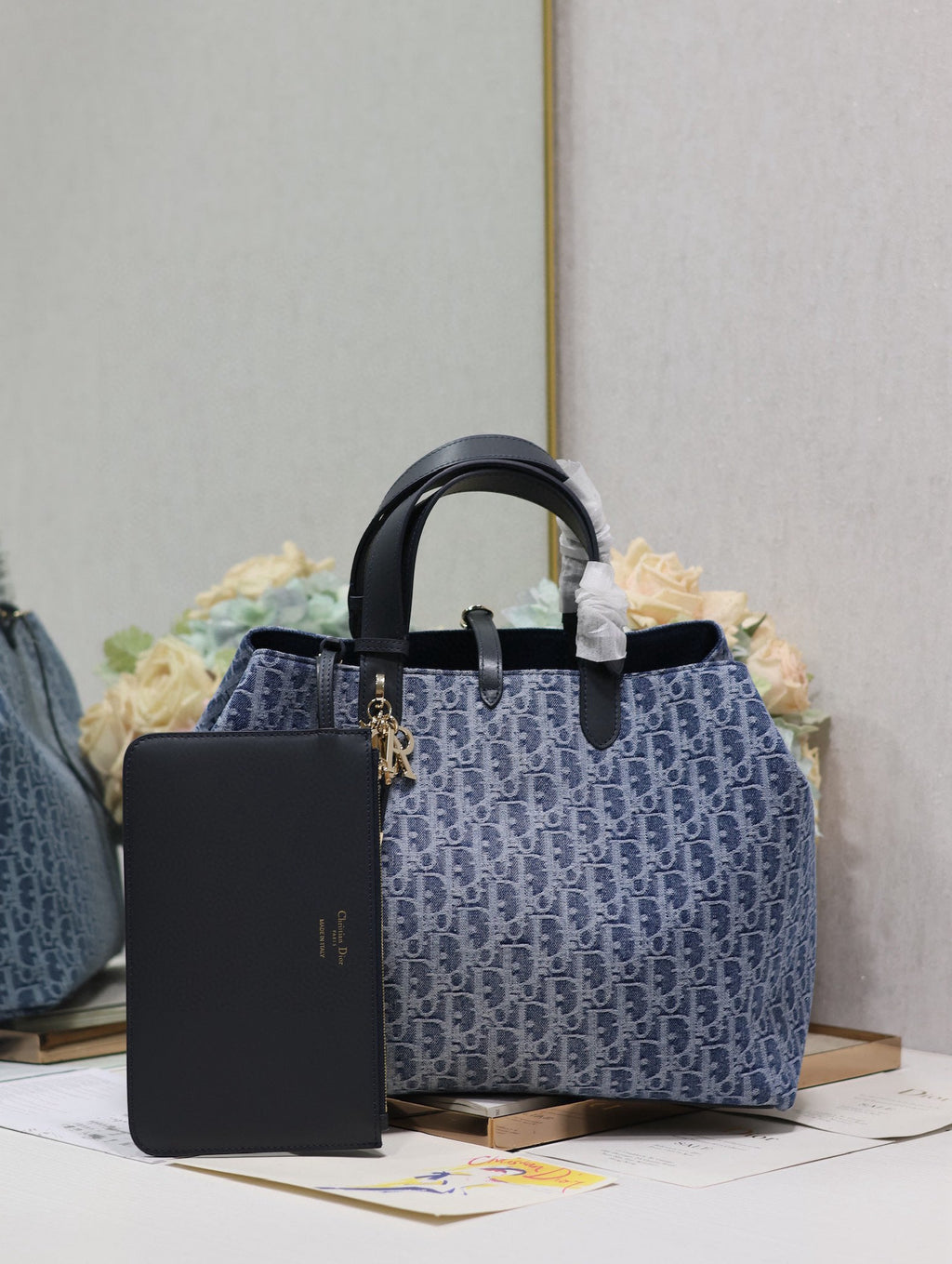 DIOR LARGE TOUJOURS 37 BLUE DENIM OBLIQUE JACQUARD