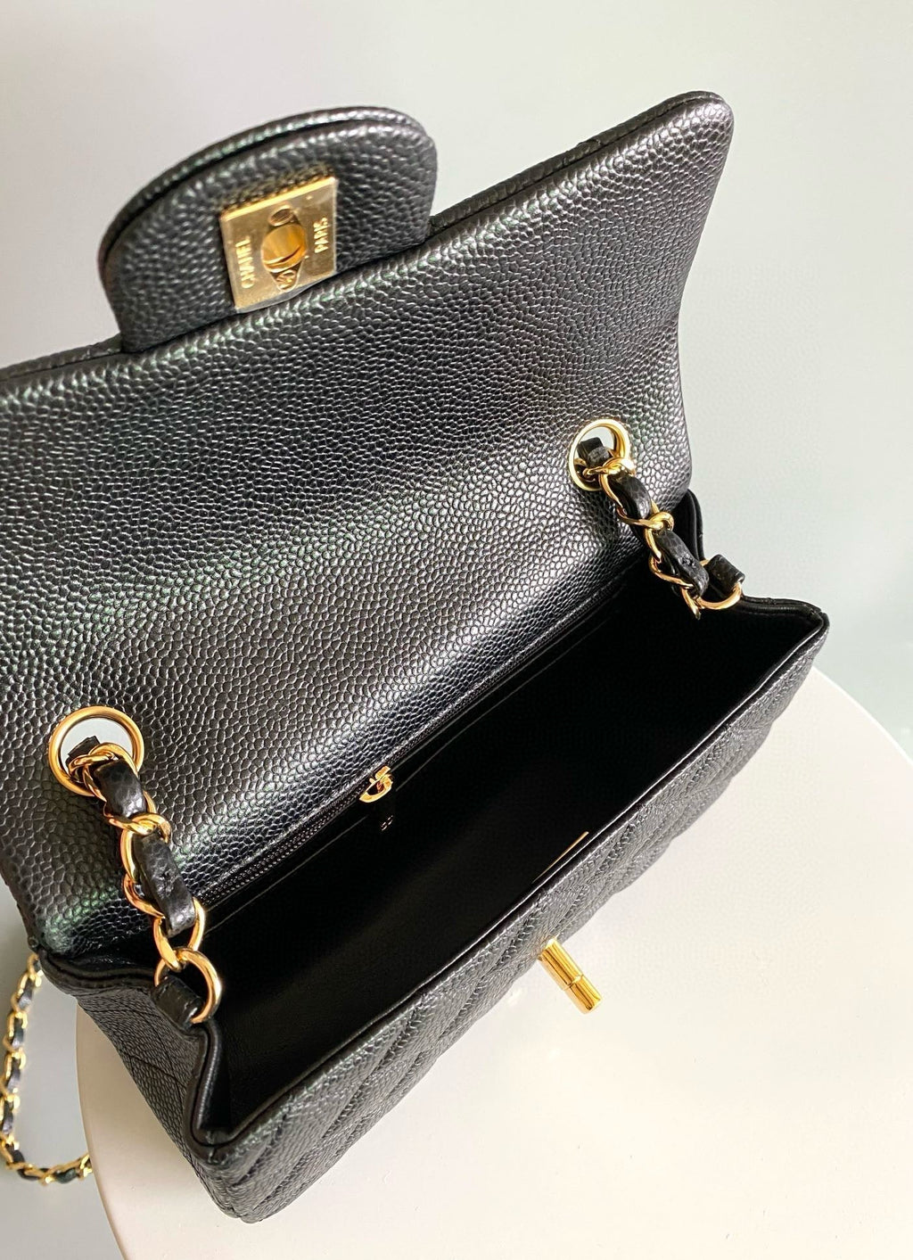 MINI RECTANGLE FLAP BAG 20CM BLACK CAVIAR GOLD HARDWARE