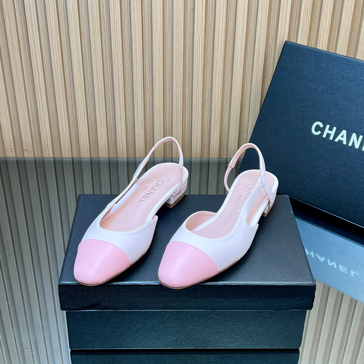 CHANEL 25S SLINGBACK SHOE FLATS IN LIGHT PINK CALFSKIN
