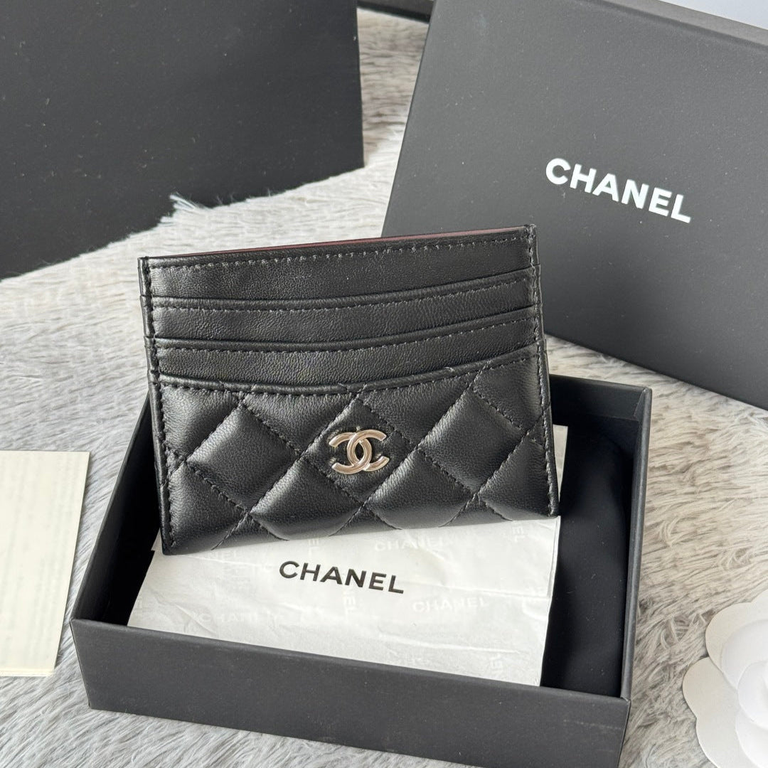 CHANEL 25S CARD HOLDER 11 IN BLACK LAMBSKIN SILVER HARDWARE
