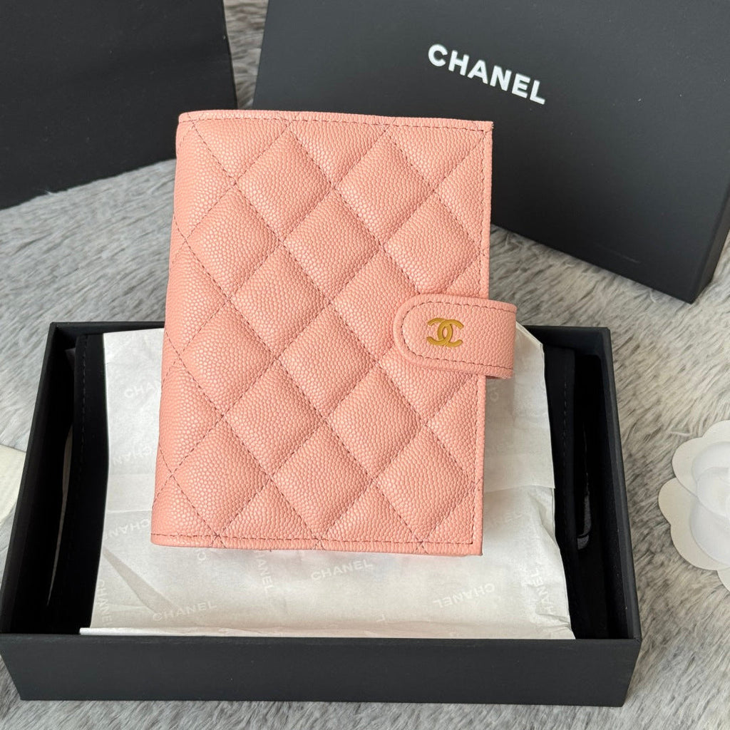 CHANEL 25S MULTI PURPOSE PASSPORT WALLET 15 IN PEACH PINK CALFSKIN GOLD HARDWARE