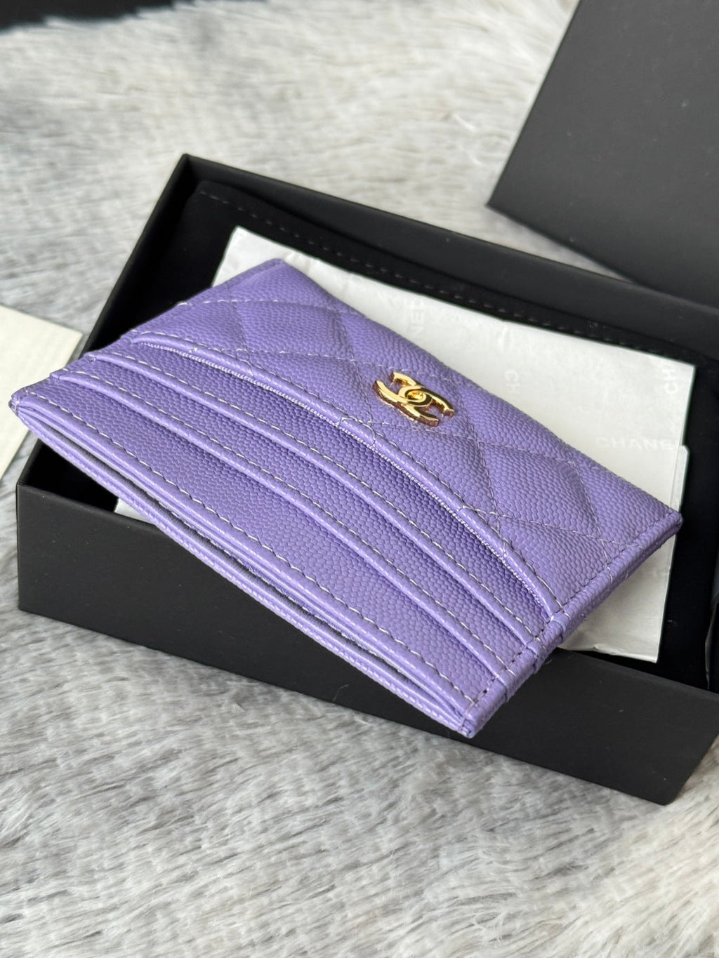 CHANEL 25S CARD HOLDER 11 IN LAVENDER PURPLE CAVIAR GOLD HARDWARE