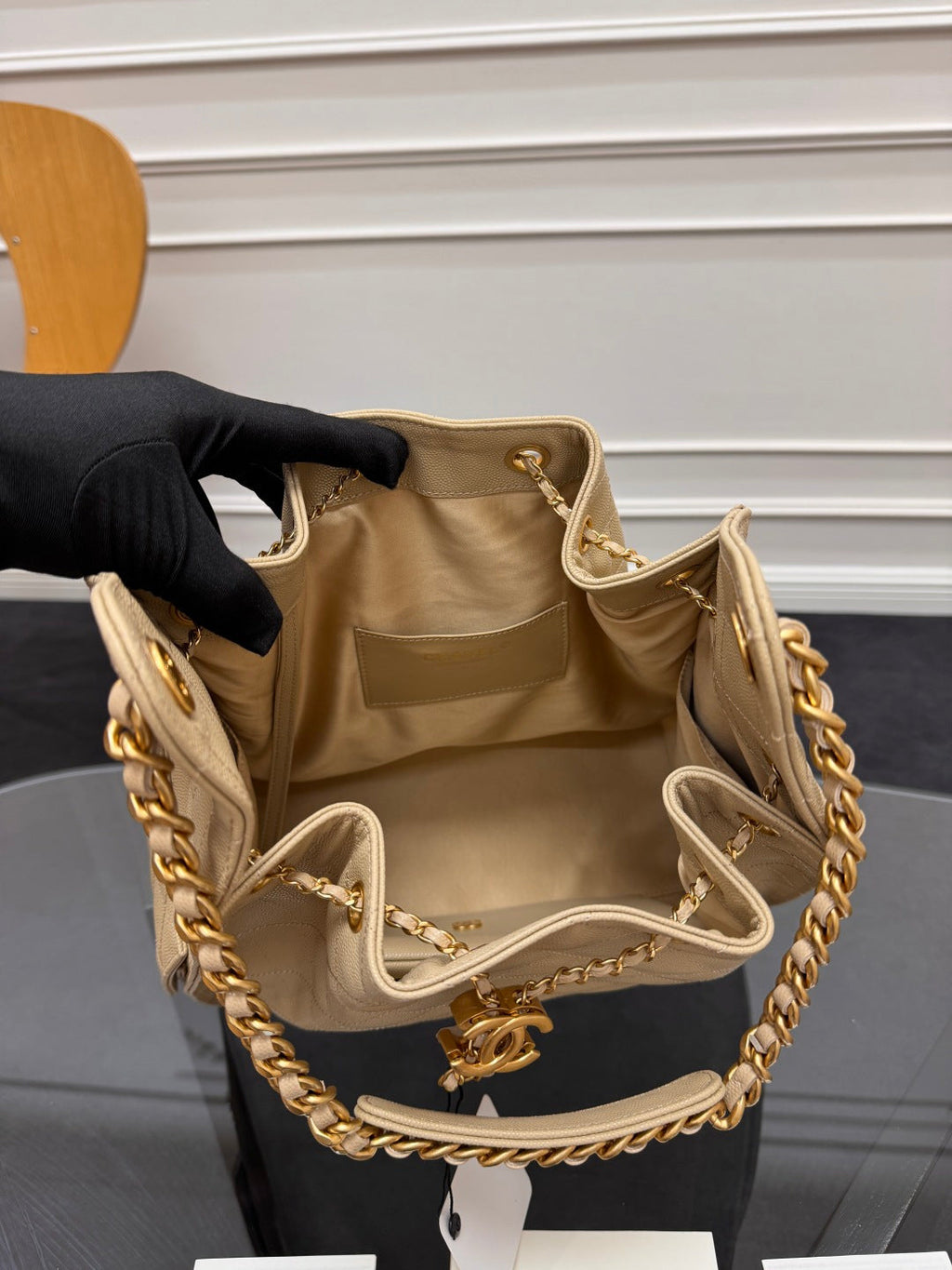 CHANEL 25S HOBO BAG 40 IN GOLDEN BEIGE CAVIAR WITH GOLD HARDWARE
