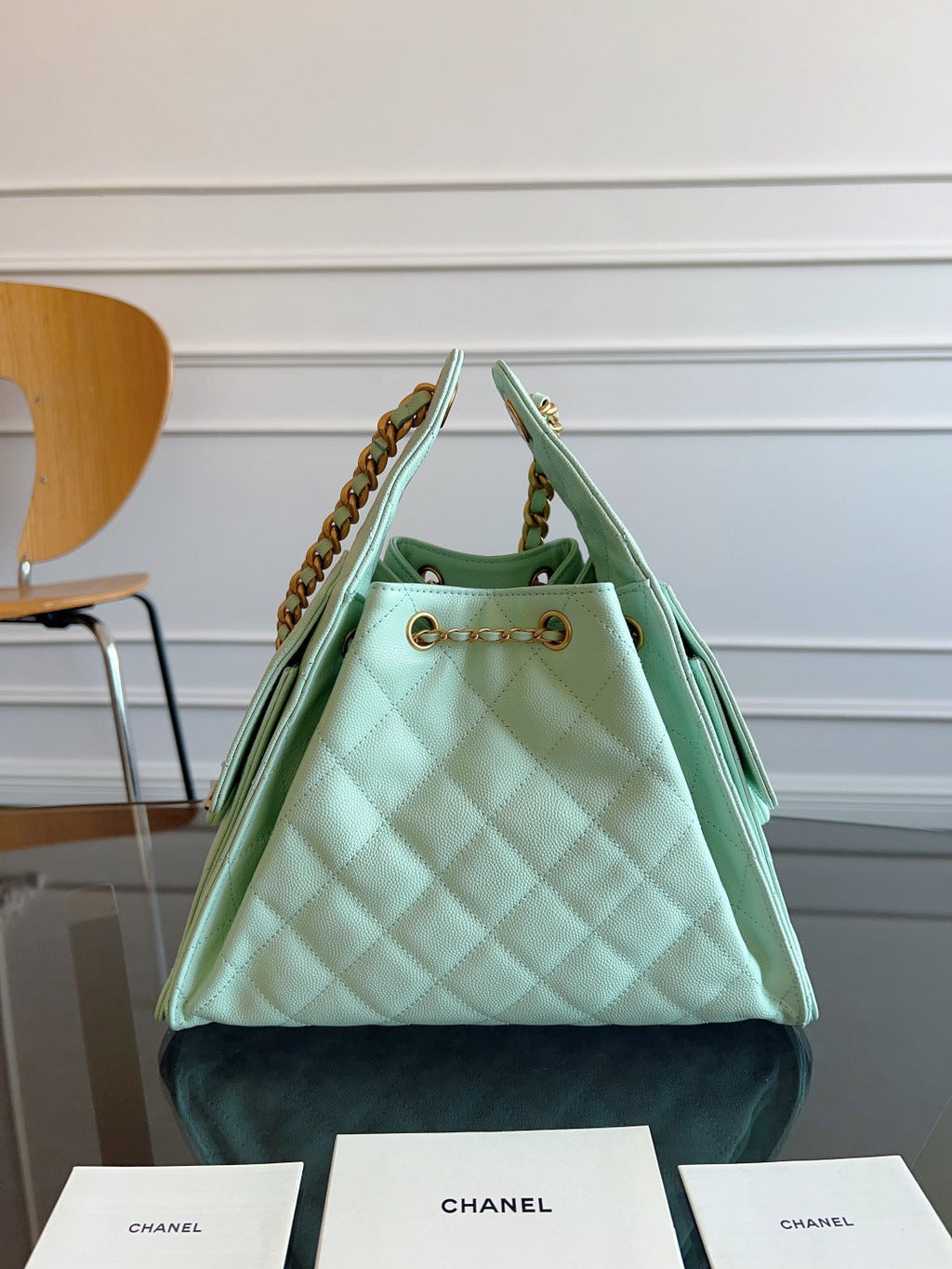 CHANEL 25S HOBO BAG 30 IN SEAFOAM GREEN CAVIAR WITH GOLD HARDWARE