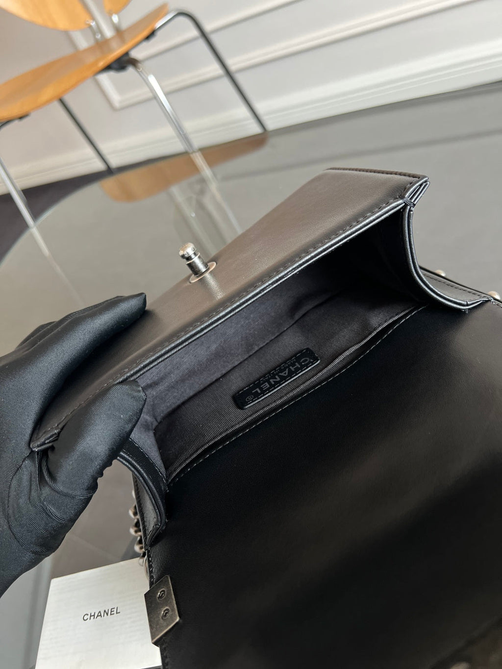 CHANEL 25S BOY BAG 20 IN BLACK LAMBSKIN