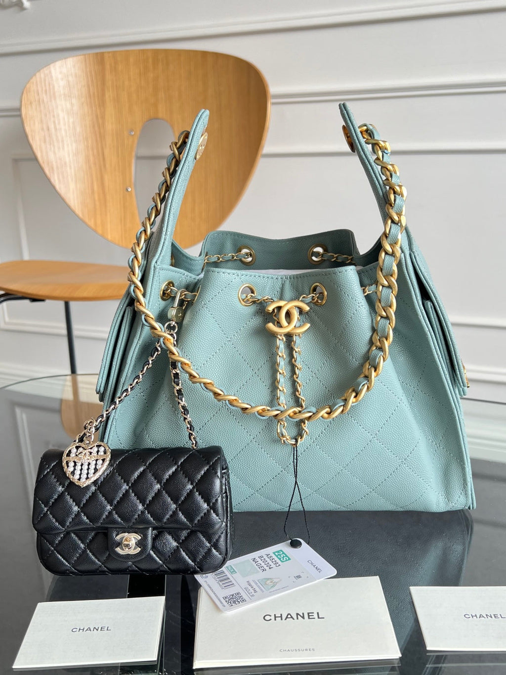 CHANEL 25S HOBO BAG 30 IN SOFT TEAL BLUE CAVIAR WITH GOLD HARDWARE