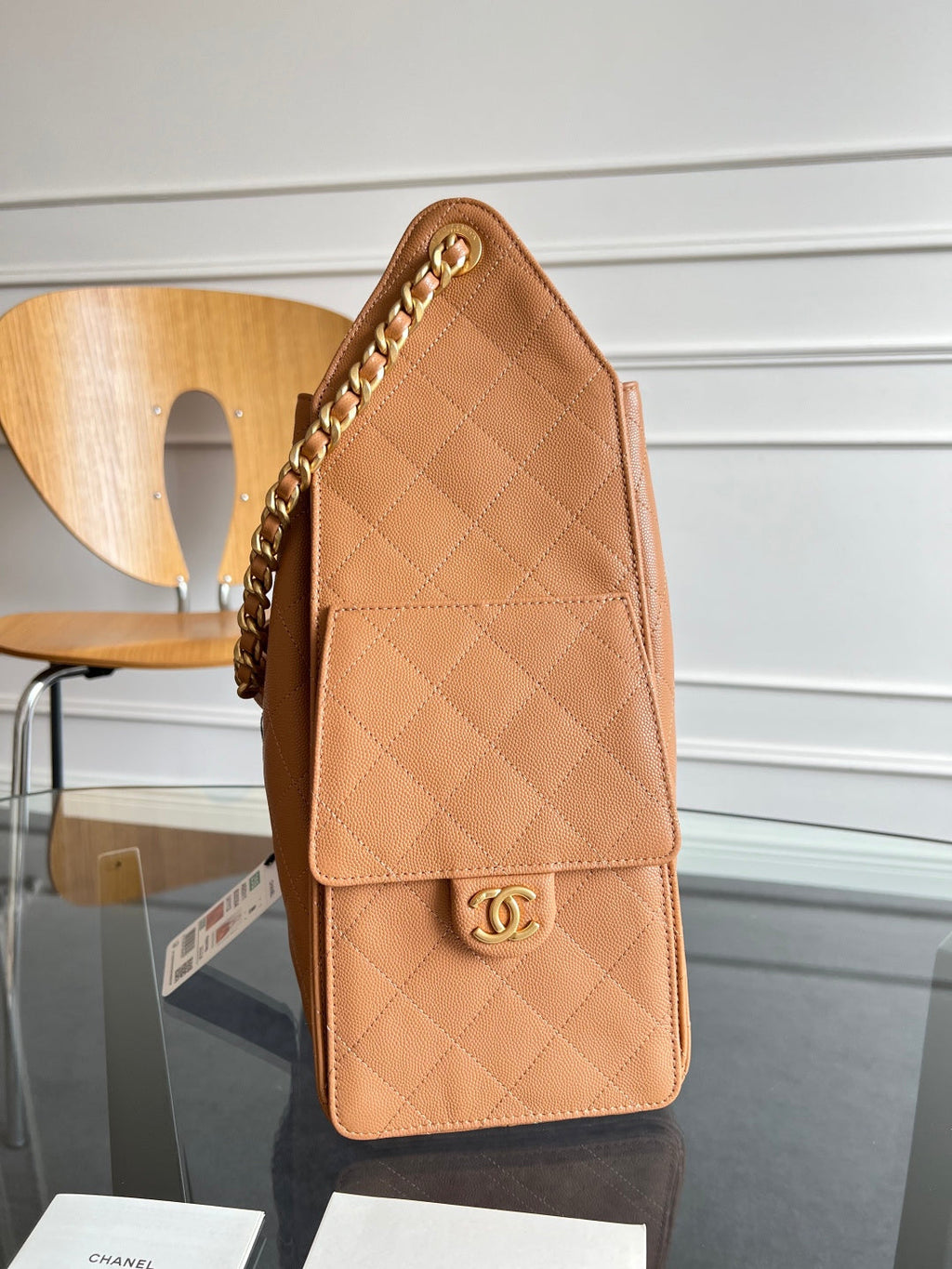CHANEL 25S HOBO BAG 40 IN CARAMEL BROWN CAVIAR WITH GOLD HARDWARE