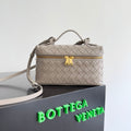 BOTTEGA VENETA 25S BANG BANG 22 IN WARM GRAY INTRECCIATO CALFSKIN GOLD HARDWARE