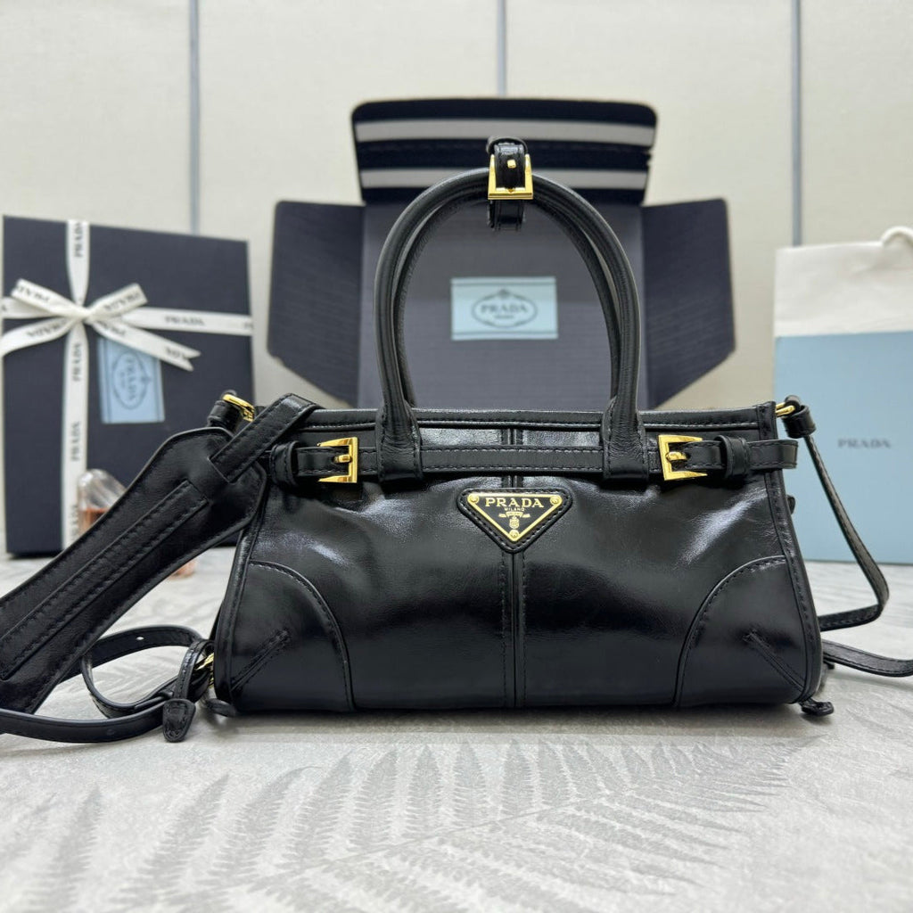 PRADA 25S BONNIE MINI HANDBAG 23 IN BLACK CALFSKIN GOLD HARDWRE