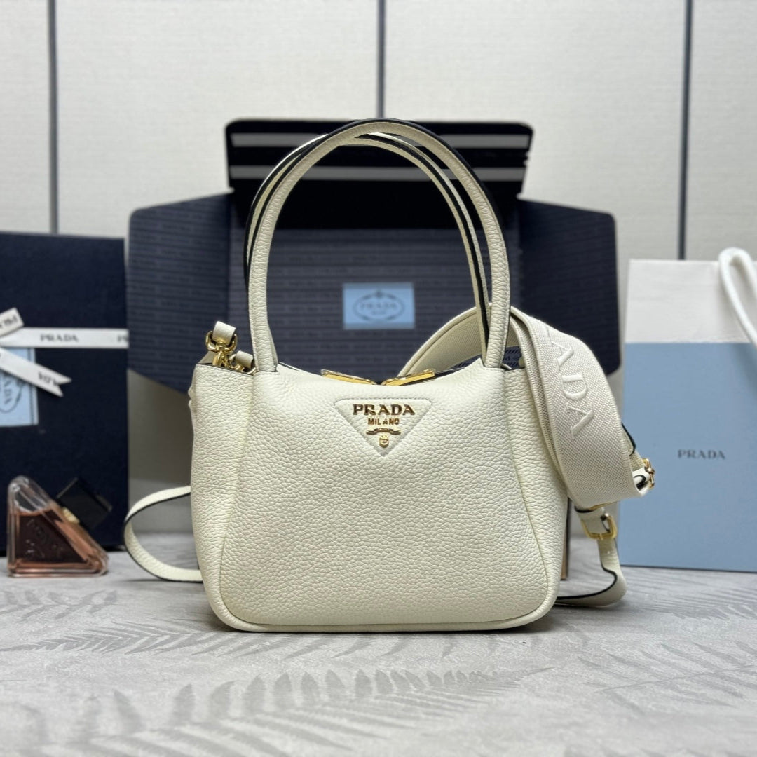 PRADA 25S SMALL BAG 23 IN IVORY CALFSKIN GOLD HARDWARE