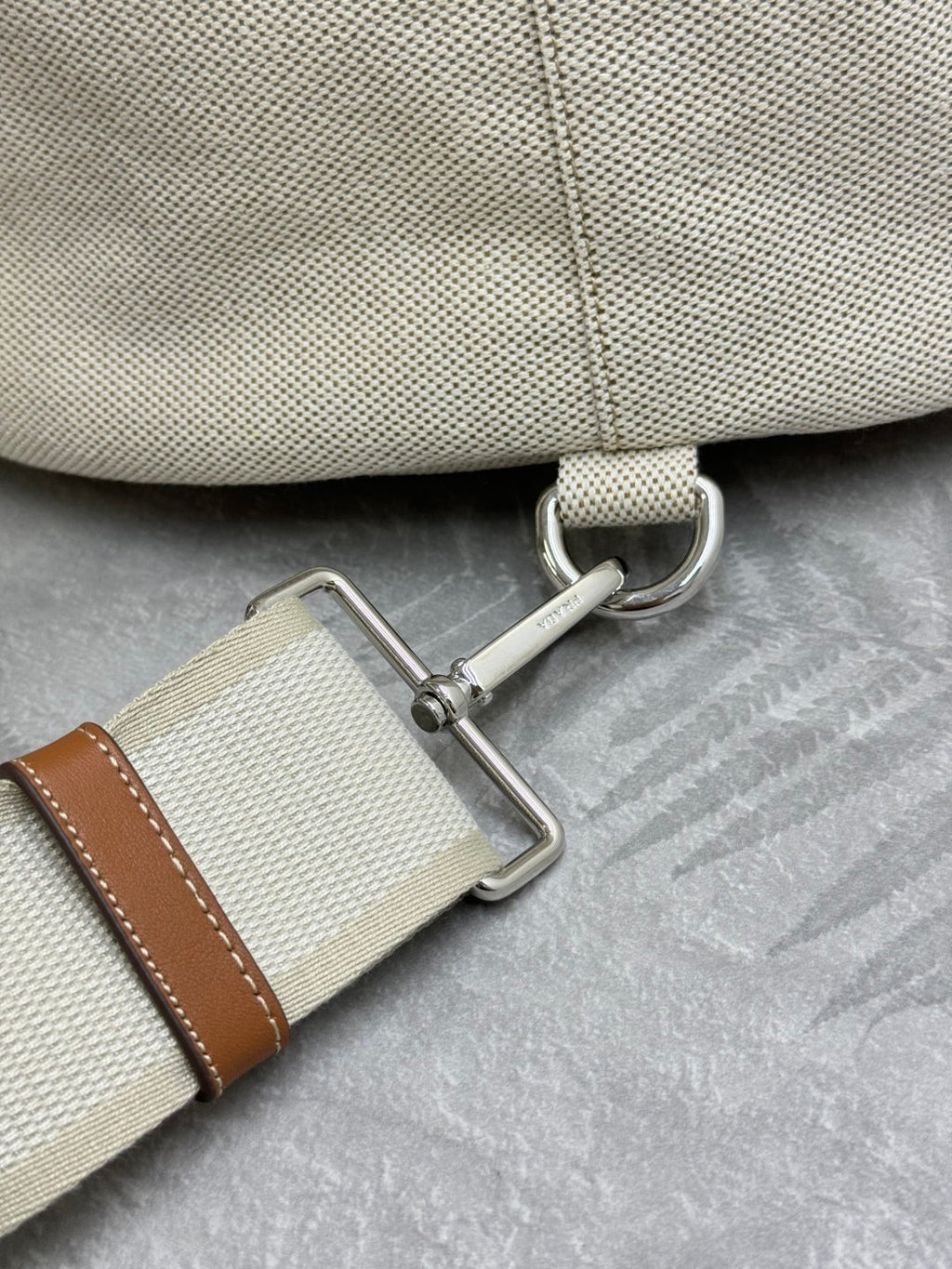 PRADA 25S DRAWSTRING BACKPACK 55 IN BEIGE CANVAS LINEN SILVER HARDWRE