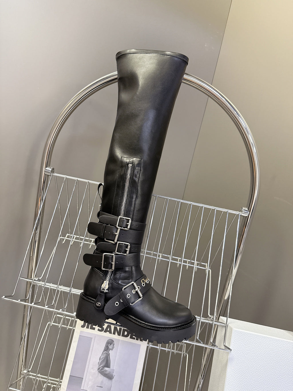 DIOR D-FIGHT BOOT 25S IN BLACK CALFSKIN WITH SILVER HARDWARE