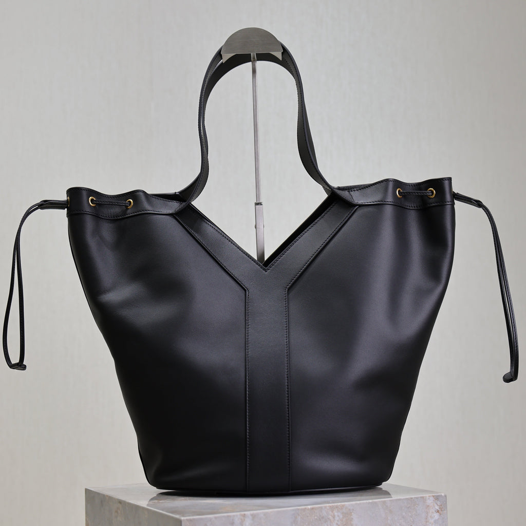 YSL 25S Y LARGE HOBO 50 IN BLACK CALFSKIN GOLD HARDWRE