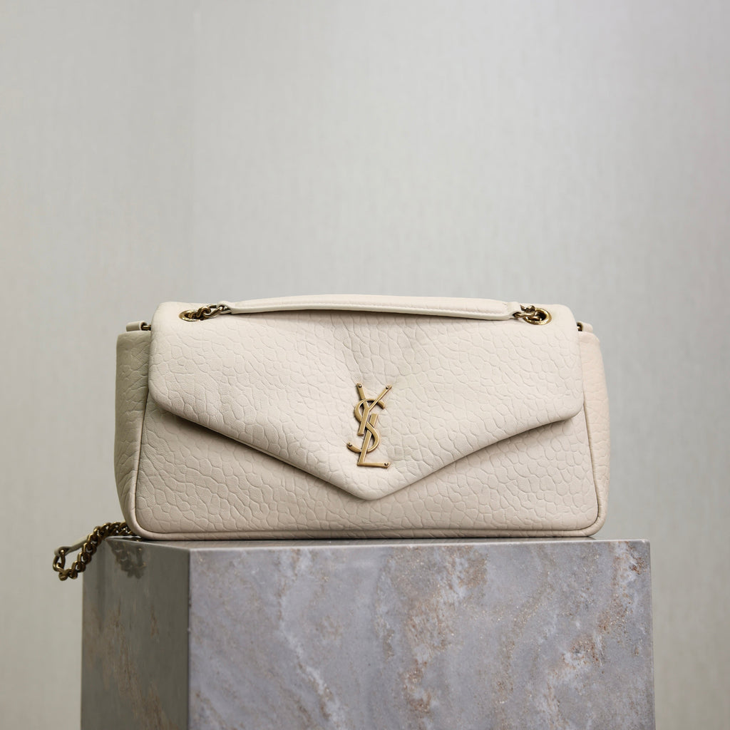 YSL 25S CALYPSO 30 IN IVORY GRAINED CALFSKIN GOLD HARDWARE