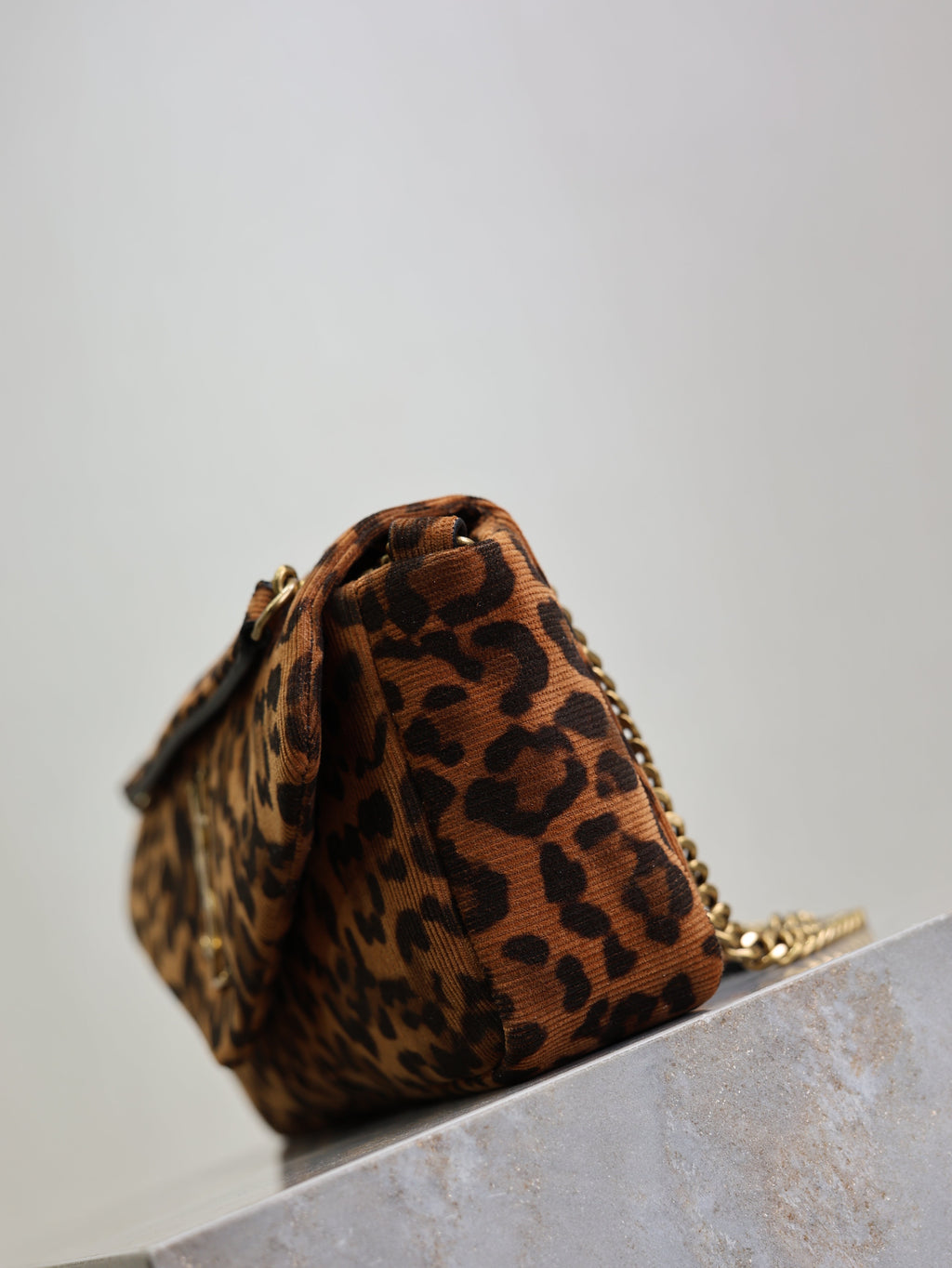 YSL 25S CALYPSO HANDBAG 26 IN BROWN LEOPARD PRINT VELVET GOLD HARDWRE
