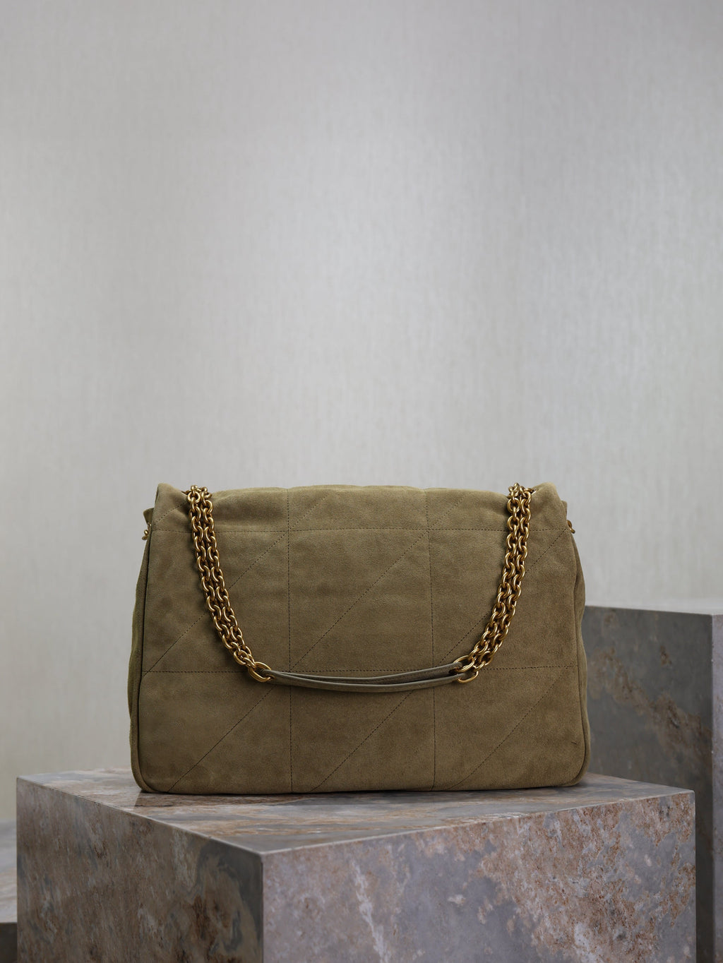 YSL 25S LARGE JAMIE 43 IN MUTED KHAKI SUEDE GOLD HARDWARE
