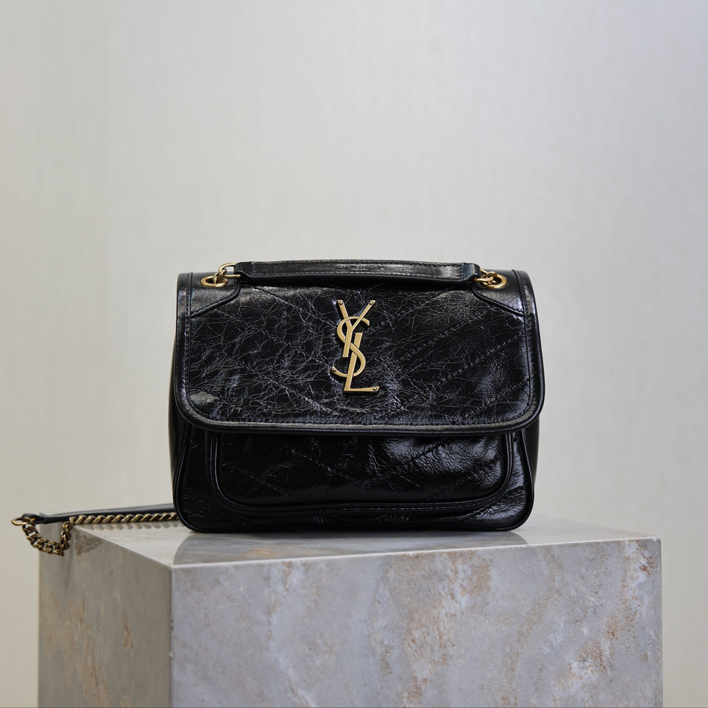 YSL 25S NIKI BAG 22 IN BLACK GLOSSY CALFSKIN GOLD HARDWRE