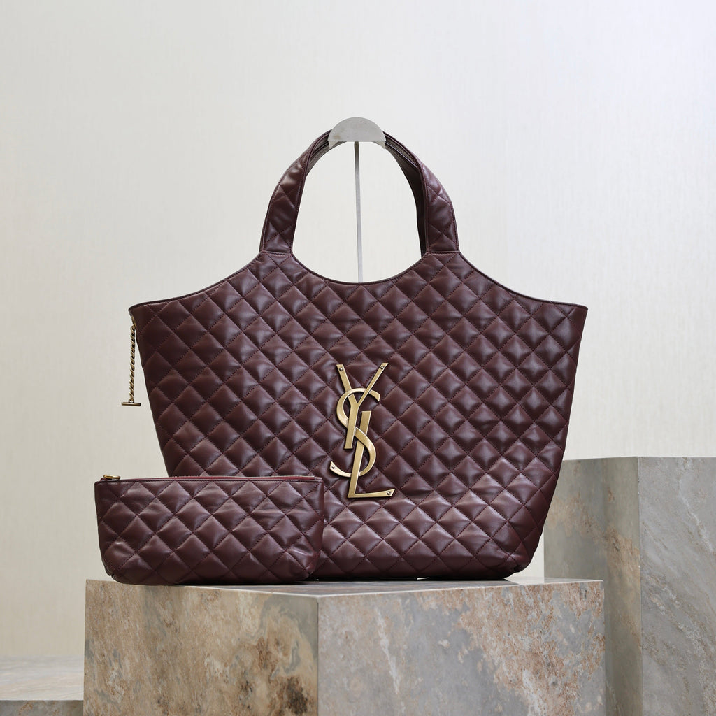 YSL 25S ICARE 27 IN ROUGE CABERNET QUILTED CALFSKIN GOLD HARDWARE