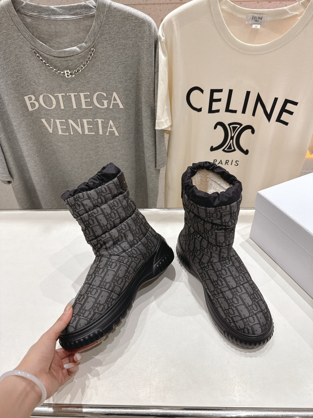 DIOR 25S ANKLE BOOTS IN DARK GREY MIX BLACK FEATHER