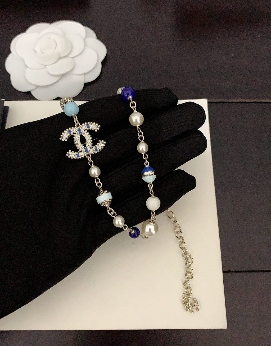 18K  Chanel Blue & White Pearls Necklace