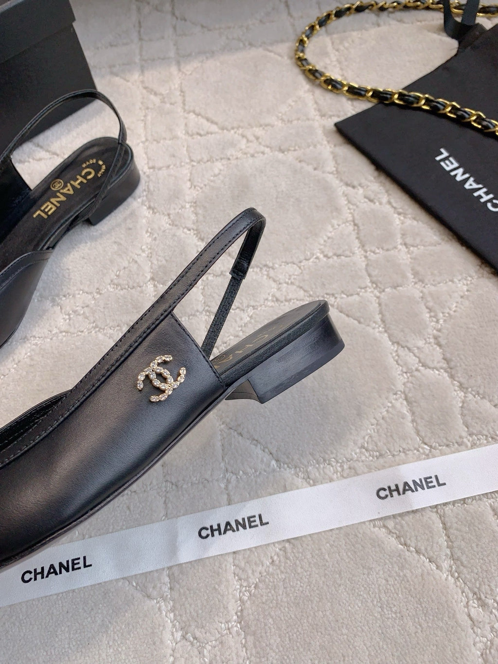 CHANEL 25S SLINGBACK IN BLACK FULL CALFSKIN GOLD HARDWARE