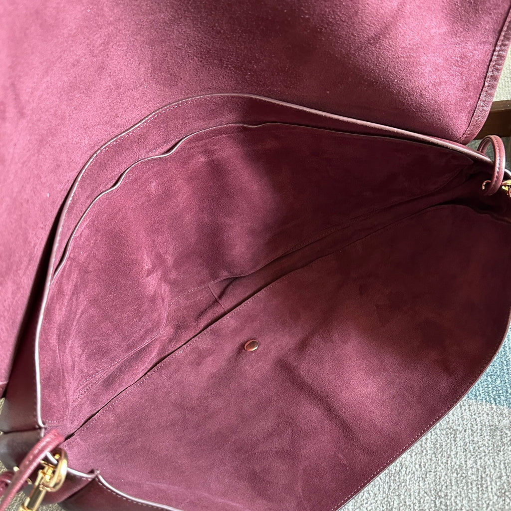 CELINE 25S HALFMOON SOFT TRIOMPHE BAG 46MM IN SYRAH RED SUPPLE SHINY LAMBSKIN