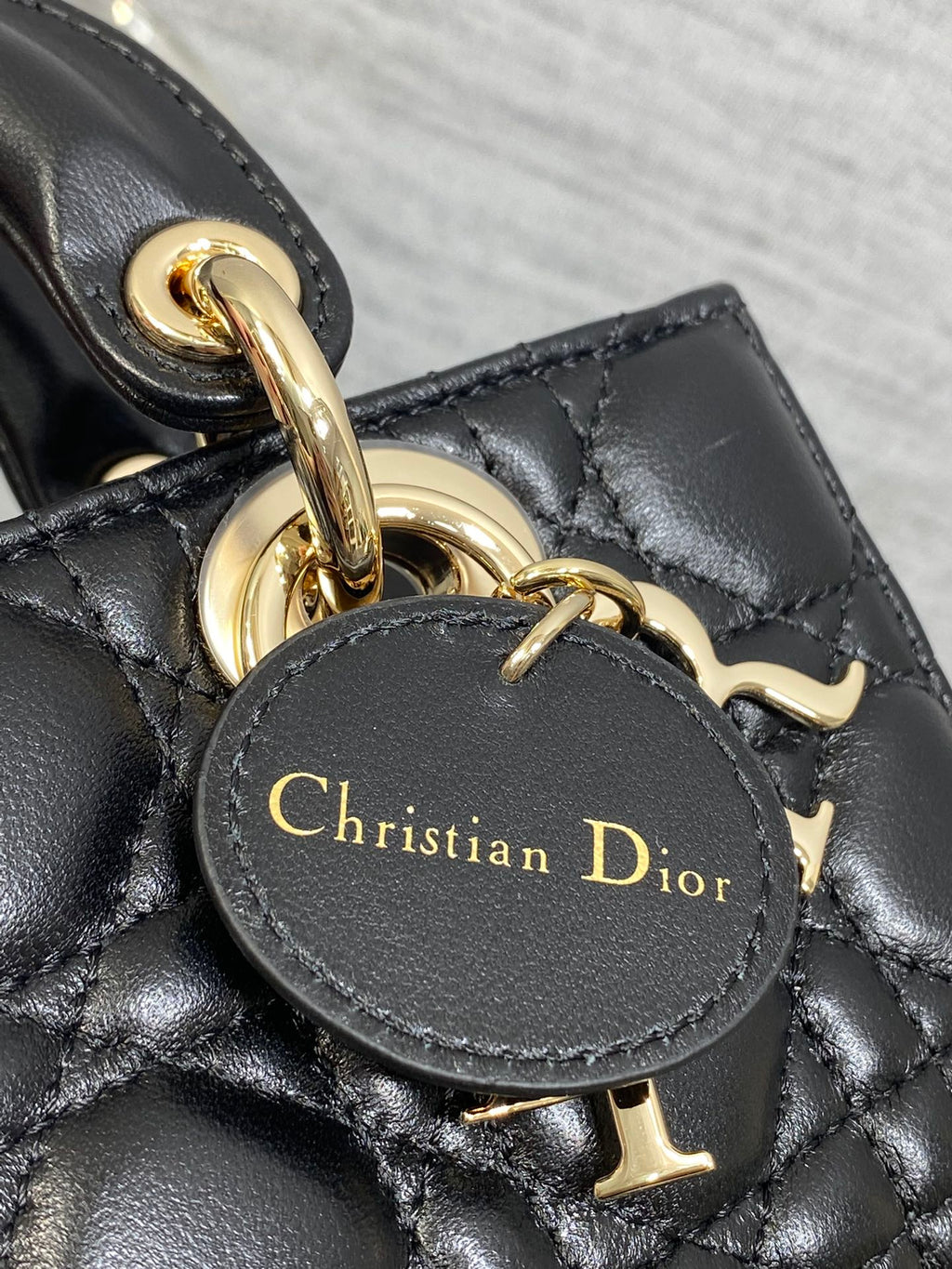 DIOR 25S MICRO LADY D-JOY 19 IN BLACK CALFSKIN GOLD HARDWARE