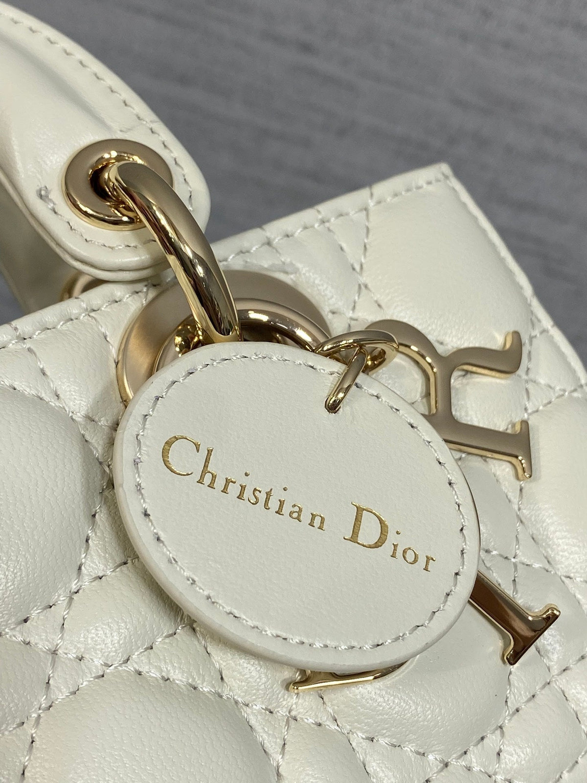 DIOR 25S MICRO LADY D-JOY 19 IN IVORY CALFSKIN GOLD HARDWARE