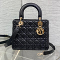DIOR 25S MEDIUM LADY BAG 24 IN BLACK CALFSKIN GOLD HARDWRE
