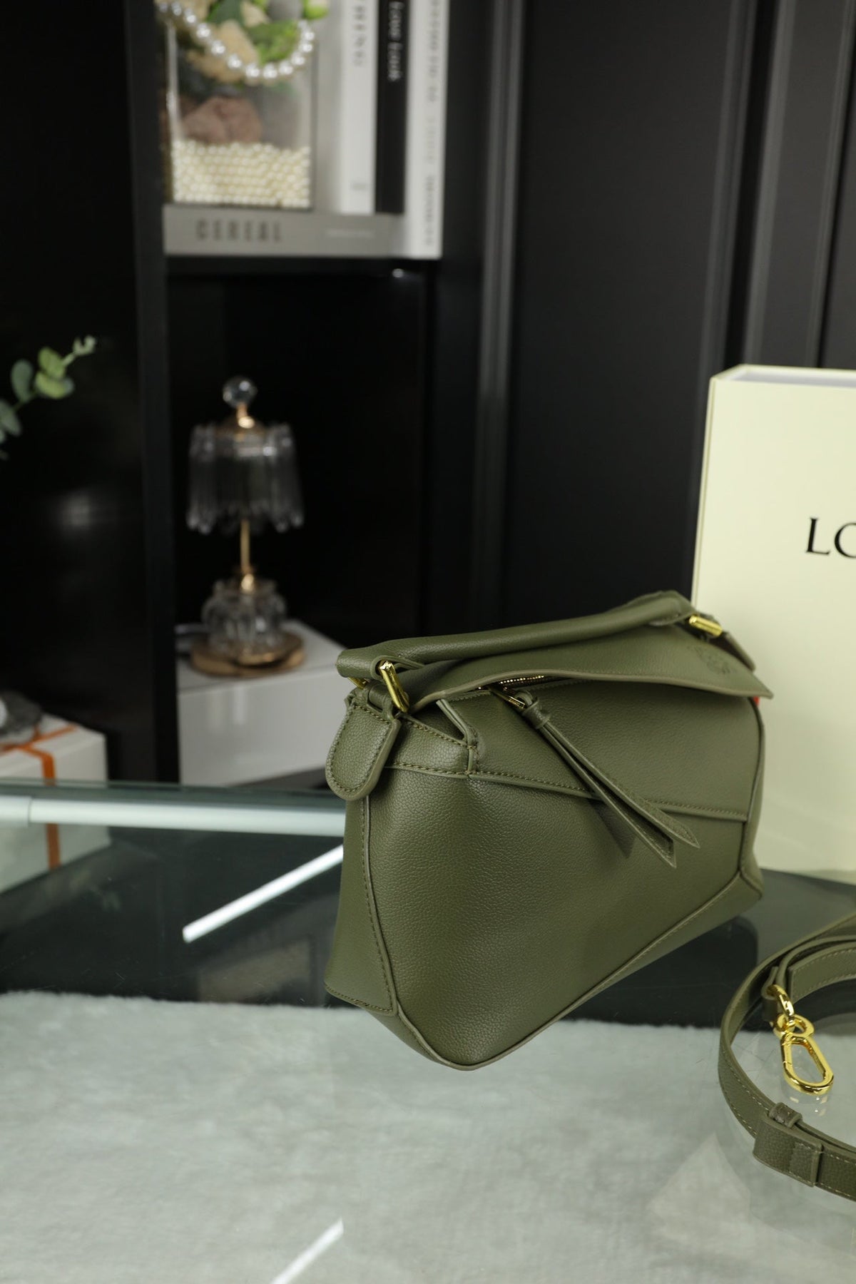 LOE MINI PUZZLE 23 BAG IN DARK OLIVE GREEN CALFSKIN - NO FABRIC STRAP