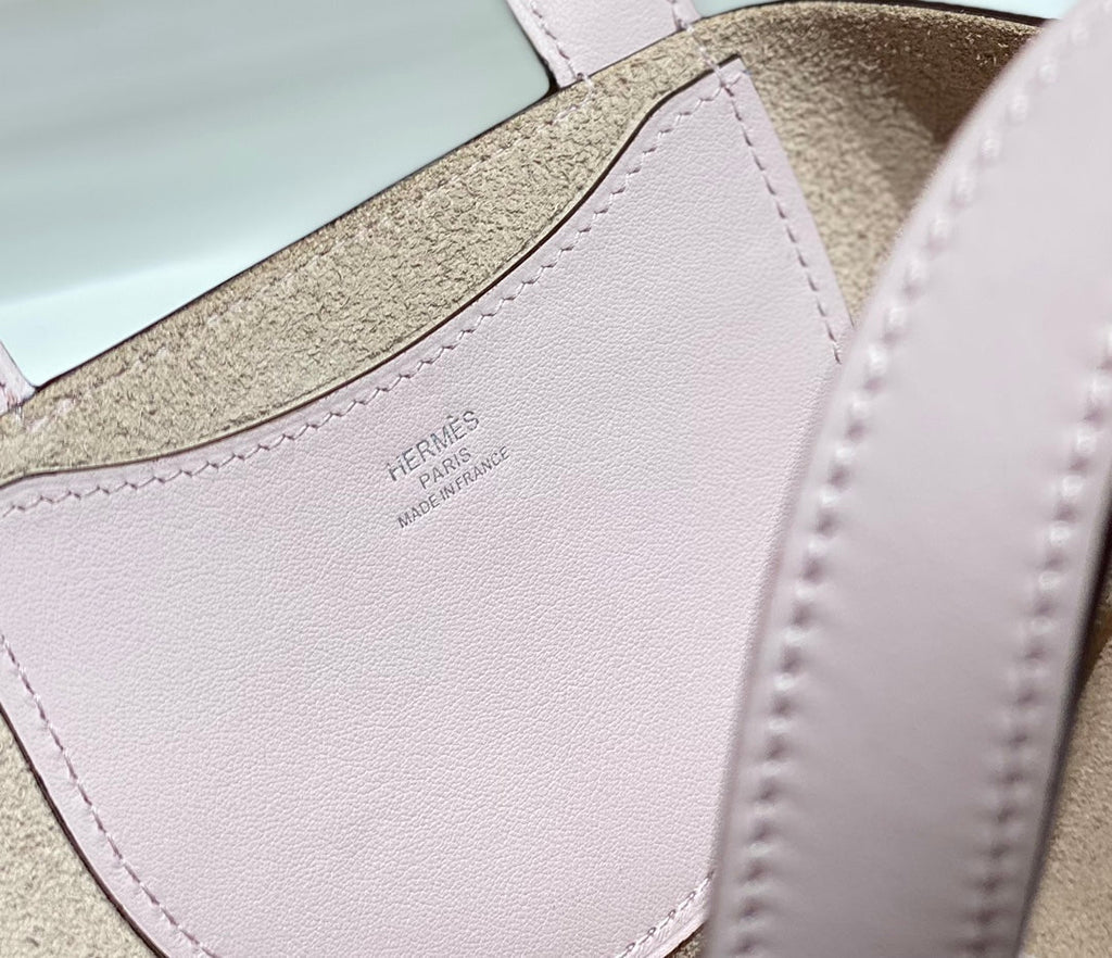 HERMES 25S IN THE LOOP 18 IN LIGHT PINK CALFSKIN SILVER HARDWARE
