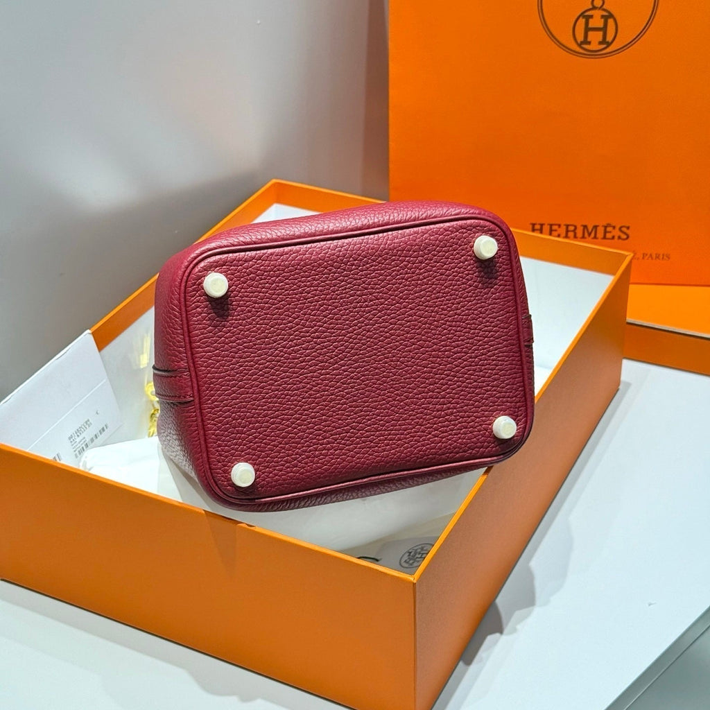 HERMES 25S PICOTIN LOCK 18 IN ROSSO ANCORA RED CALFSKIN GOLD HARDWARE