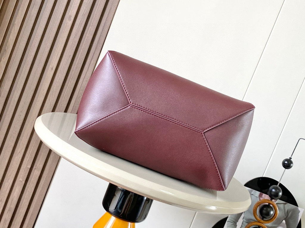 LOEWE 25S PUZZLE FOLD BAG 31 IN BURGUNDY SHINY CALFSKIN