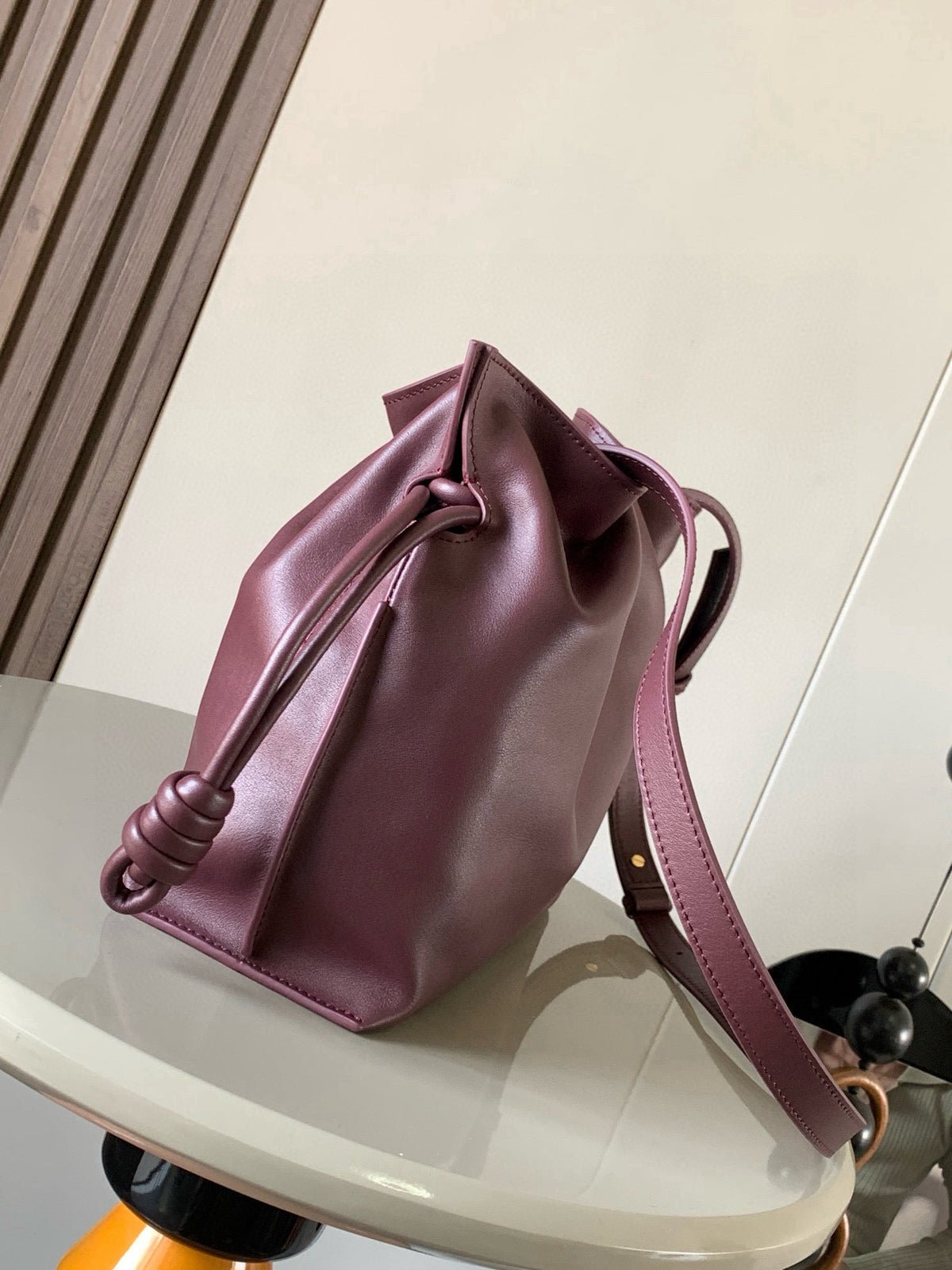 LOEWE 25S LARGE FLAMENCO CLUTCH BAG 30 IN DARK ROSEWOOD CALFSKIN