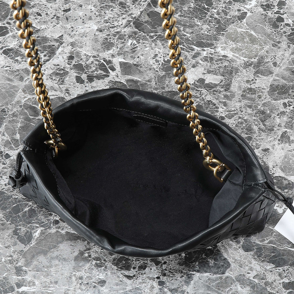 BOTTEGA VENETA 25S DUSTBAG NOTTE 33 IN BLACK CALFSKIN GOLD HARDWARE