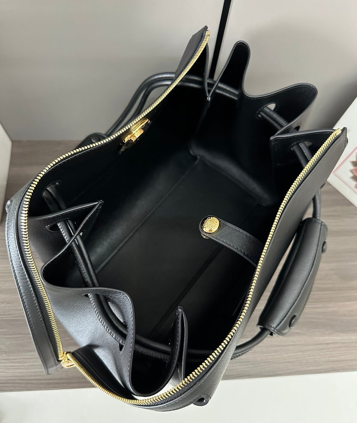 LOEWE 25S MADRID BAG 28 IN BLACK CALFSKIN GOLD HARDWARE