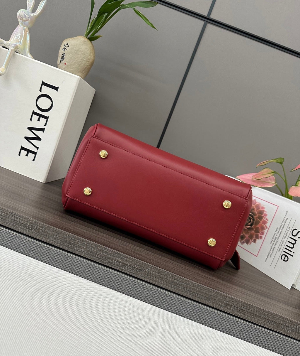 LOEWE 25S MADRID BAG 28 IN CHERRY RED CALFSKIN GOLD HARDWARE