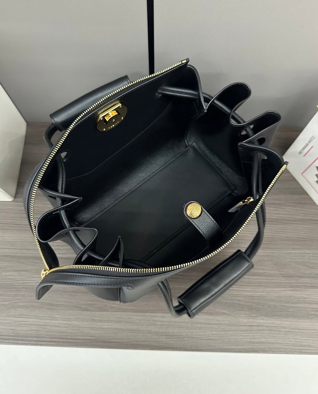 LOEWE 25S MEDIUM MADRID BAG 23 IN BLACK CALFSKIN GOLD HARDWARE