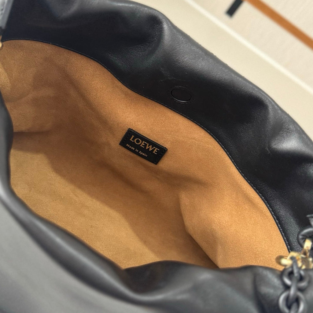 LOEWE 25S FLAMENCO PURSE 30 IN FULL BLACK NAPPA LEATHER GOLD HARDWARE